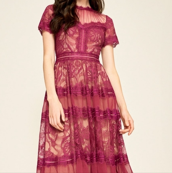 Tadashi Shoji Dresses & Skirts - Elegant Flowy Lace Midi Dress in Deep Berry